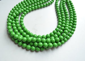 Apple Green Glass Beaded Chunky Multi Strand Statement Necklace - Alana