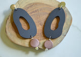 Black Brown Statement Acrylic Matte Lucite Big Dangle Earrings - Sylvia