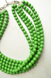 Apple Green Glass Beaded Chunky Multi Strand Statement Necklace - Alana
