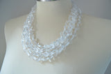 Clear Heart Glass Bead Multi Strand Chunky Statement Necklace