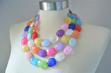 Multi Color Acrylic Bead Colorful Lucite Statement Necklace - Jane