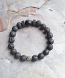 Skull Stretch Bracelet, Mens Lava Rock Bracelet, Women's Bracelet