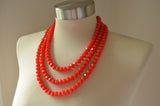 Red Glass Bead Multi Strand Chunky Statement Necklace - Jennifer