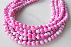 Pink White Acrylic Lucite Bead Chunky Statement Necklace - Alana