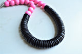 Pink Black Wood Long Beaded Wooden Chunky Womens Statement Necklace - Elena