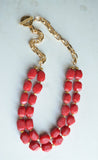 Red Jade Stone Gold Chain Long Beaded Womens Statement Necklace - Savannah