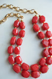 Red Jade Stone Gold Chain Long Beaded Womens Statement Necklace - Savannah