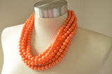 Orange Coral Acrylic Lucite Bead Chunky Statement Necklace - Alana