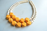 White Yellow Wood Bead Chunky Statement Necklace - Riley