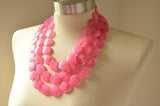 Pink Lucite Acrylic Beaded Multi Strand Chunky Statement Necklace  - Charlotte