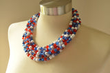 Red White Blue Fourth of July Independence Memorial Day Acrylic Beaded Statement Necklace