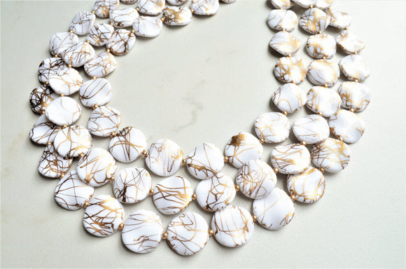 White Gold Lucite Beaded Chunky Statement Necklace - Charlotte
