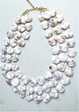 White Gold Lucite Beaded Chunky Statement Necklace - Charlotte