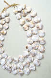 White Gold Lucite Beaded Chunky Statement Necklace - Charlotte