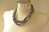 Gray Beaded Glass Multi Strand Chunky Statement Necklace - Aria