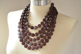 Brown Wood Bead Multi Strand Chunky Statement Necklace - Charlotte