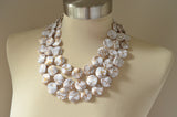 White Gold Lucite Beaded Chunky Statement Necklace - Charlotte