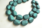 Dark Green Rubber Matte Beaded Multi Strand Statement Necklace - Nikki