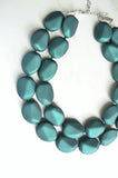 Dark Green Rubber Matte Beaded Multi Strand Statement Necklace - Nikki