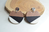 Black White Brown Lucite Wood Statement Big Earrings - Hanna