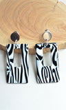 Black White Lucite Big Dangle Statement Earrings - Louise