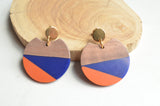 Orange Purple Lucite Wood Statement Big Earrings - Hanna