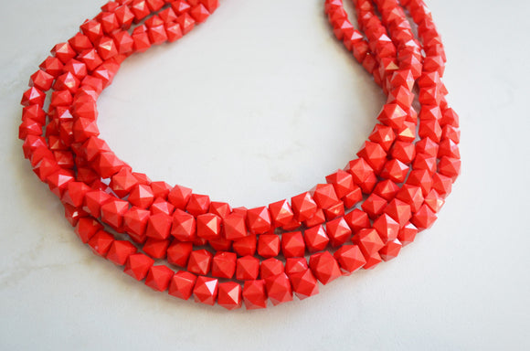 Red Acrylic Bead Chunky Multi Strand Statement Necklace - Lexi