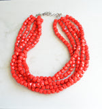 Red Acrylic Bead Chunky Multi Strand Statement Necklace - Lexi