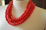 Red Acrylic Bead Chunky Multi Strand Statement Necklace - Lexi