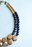 Black Gold Wood Beaded Multi Strand Statement Necklace - Riley