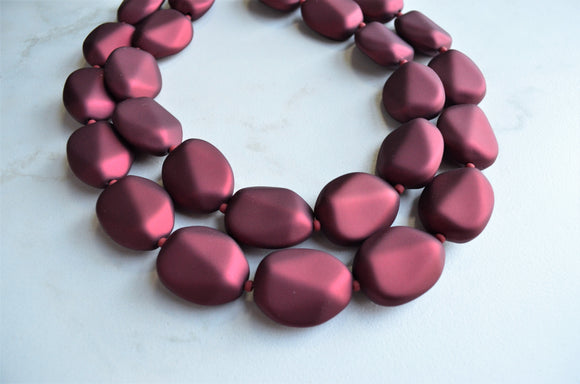 Dark Red Rubber Bead Matte Multi Strand Statement Necklace - Nikki
