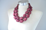 Dark Red Rubber Bead Matte Multi Strand Statement Necklace - Nikki