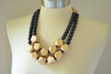 Black Gold Wood Beaded Multi Strand Statement Necklace - Riley