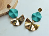 Teal Gold Statement Earrings, Big Lucite Earrings, Large Acrylic Earrings, Gift For Her - Farrah