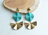 Teal Gold Statement Earrings, Big Lucite Earrings, Large Acrylic Earrings, Gift For Her - Farrah