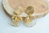 Gold Clear Acrylic Lucite Disc Big Dangle Statement Earrings