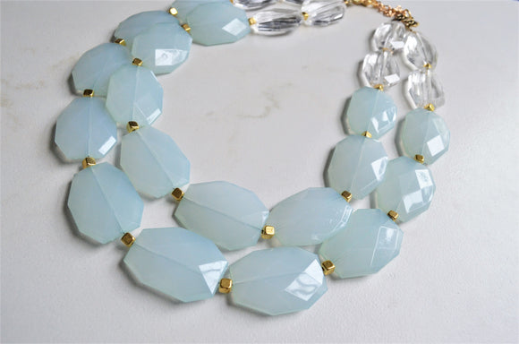 Mint Green Statement Beaded Acrylic Chunky Necklace - Ruby