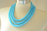 Aqua Blue Glass Bead Multi Strand Chunky Statement Necklace - Jennifer