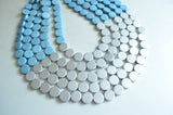 Blue Silver Wood Beaded Statement Chunky Multi Strand Necklace - Regan