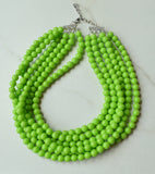 Green Yellow Acrylic Lucite Bead Chunky Multi Strand Statement Necklace - Alana