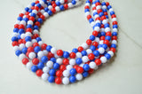 Red White Blue Acrylic Lucite Bead Chunky Multi Strand Statement Necklace - Alana