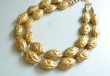 Gold Shell Acrylic Bead Multi Strand Chunky Statement Necklace - Seaside