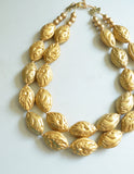Gold Shell Acrylic Bead Multi Strand Chunky Statement Necklace - Seaside