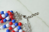 Red White Blue Acrylic Lucite Bead Chunky Multi Strand Statement Necklace - Alana