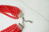 Red Beaded Acrylic Lucite Chunky Multi Strand Statement Necklace - Alana