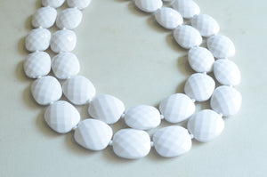 White Acrylic Bead Chunky Multi Strand Lucite Statement Necklace - Jane