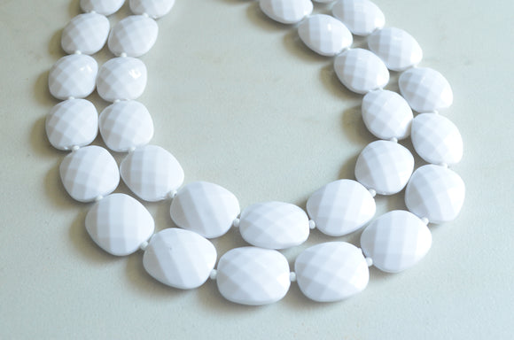 White Acrylic Bead Chunky Multi Strand Lucite Statement Necklace - Jane