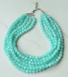 Aqua Blue Acrylic Lucite Bead Chunky Multi Strand Statement Necklace - Alana