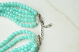 Aqua Blue Acrylic Lucite Bead Chunky Multi Strand Statement Necklace - Alana