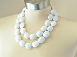 White Acrylic Bead Chunky Multi Strand Lucite Statement Necklace - Jane